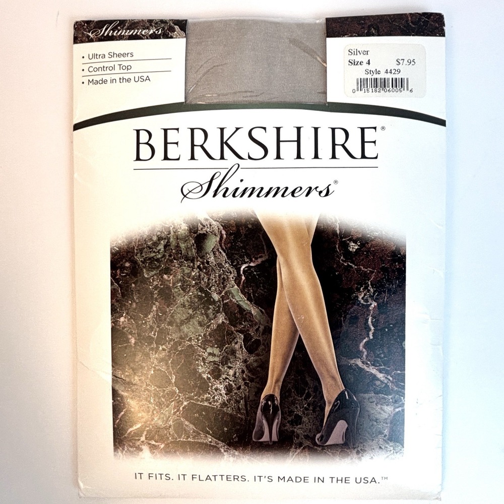 Berkshire Shimmers 4429 Silver Size 4 Ultra Sheer Control Top Pantyhose USA